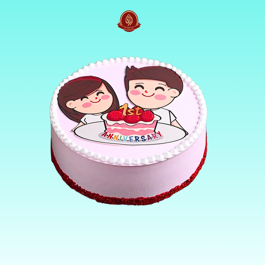 Cute Couple White Anniversary Cake – Romantic Designer Cake | Abu Dhabi & UAE Delivery in Abu Dhabi | Annivesary Cakes Delivery UAE – Legrandeuae