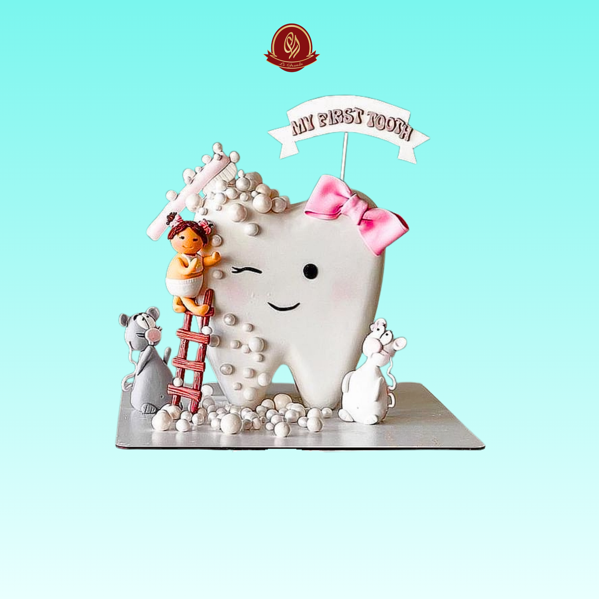 White Color First Tooth Celebration Cake with 3D art - Abu Dhabi in Abu Dhabi | First Teeth / Tooth Cakes Delivery UAE – Legrandeuae