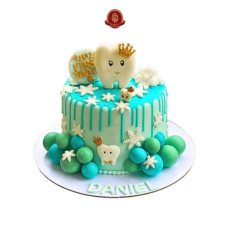 First Tooth Celebration Cake with 3D balls and Blue Drip Icing - Abu Dhabi in Abu Dhabi | First Teeth / Tooth Cakes Delivery UAE – Legrandeuae