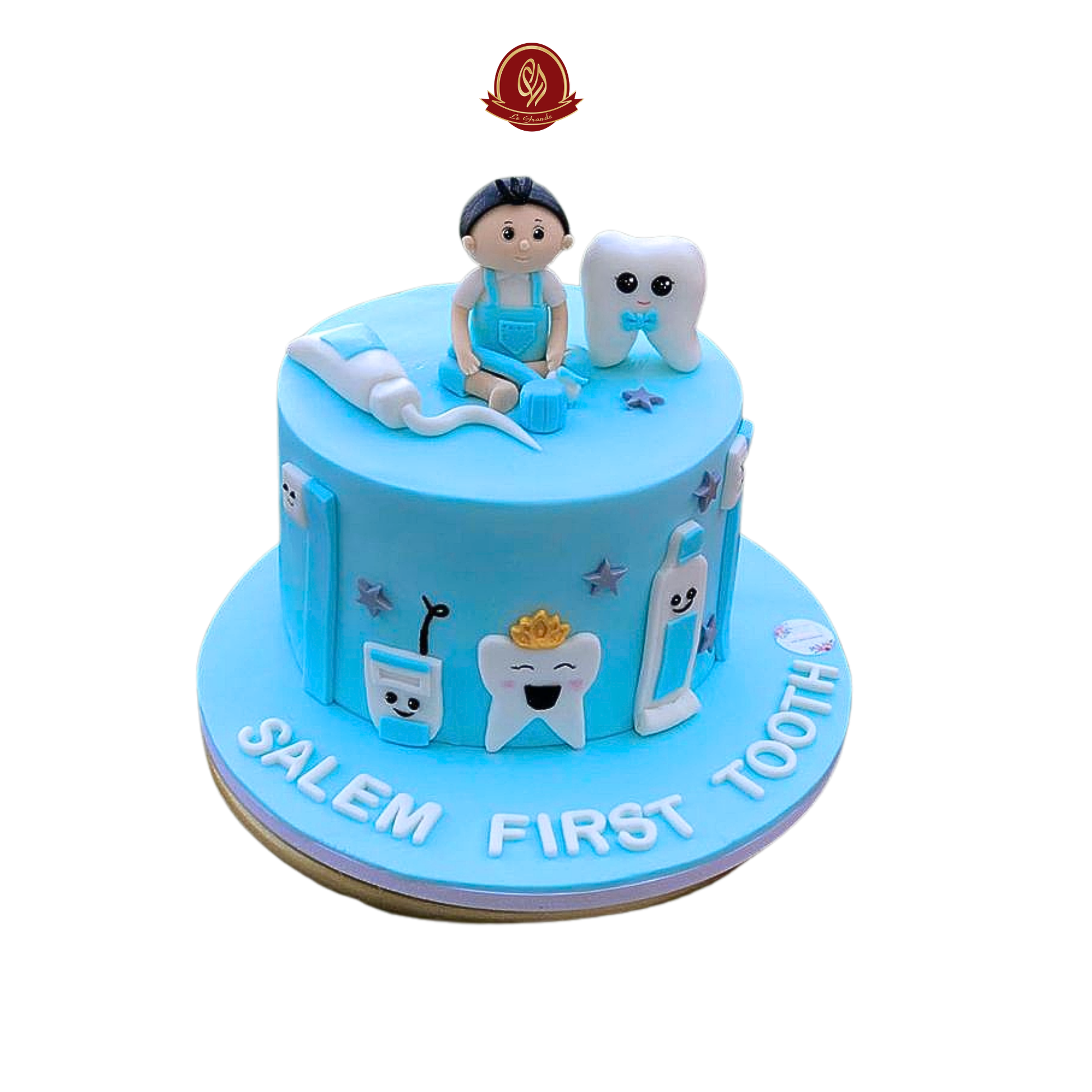 Blue Fondant-covered First Tooth cake celebrating a baby's milestone- Abu Dhabi in Abu Dhabi | First Teeth / Tooth Cakes Delivery UAE – Legrandeuae