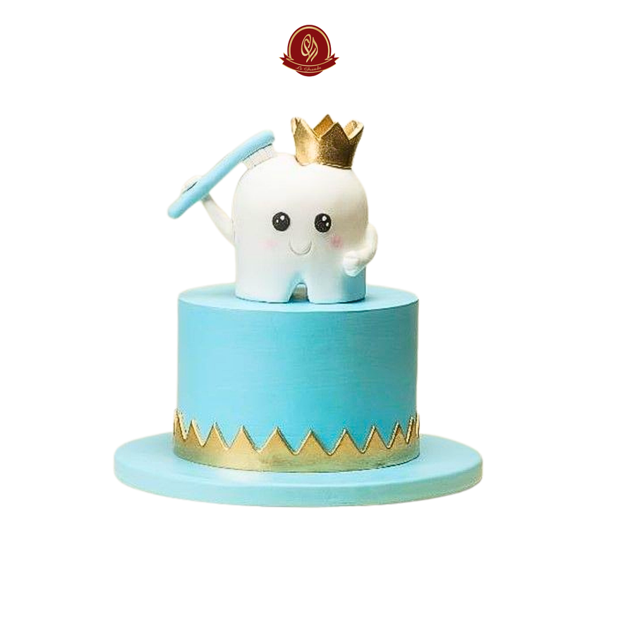 Blue Color First Tooth Cake Topping With 3D Tooth And Crown - Abu Dhabi in Abu Dhabi | First Teeth / Tooth Cakes Delivery UAE – Legrandeuae
