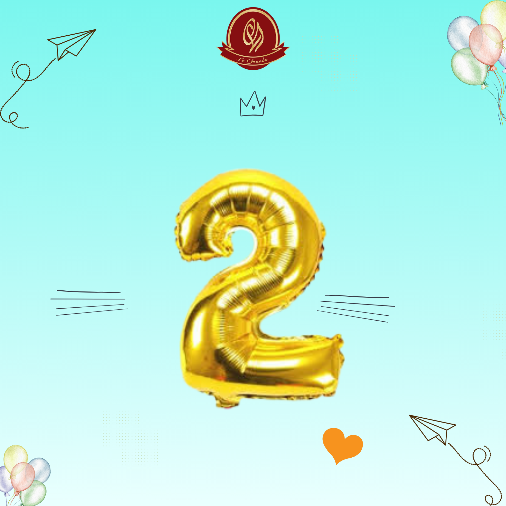 Gold Number 2 Helium Balloon – Party Decoration Abu Dhabi in Abu Dhabi | balloons Delivery UAE – Legrandeuae