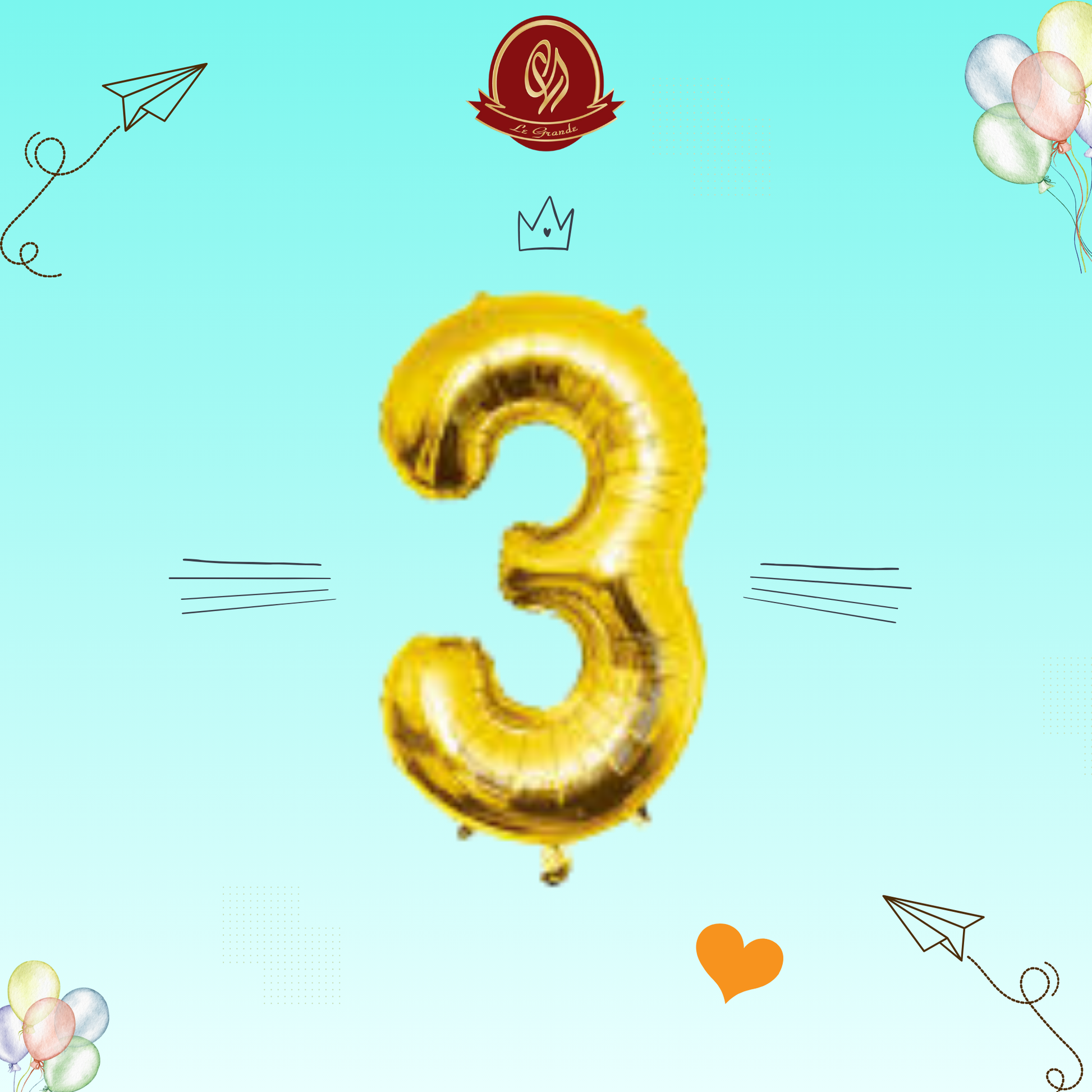 Gold Number 3 Helium Balloon – Party Decoration Abu Dhabi in Abu Dhabi | balloons Delivery UAE – Legrandeuae