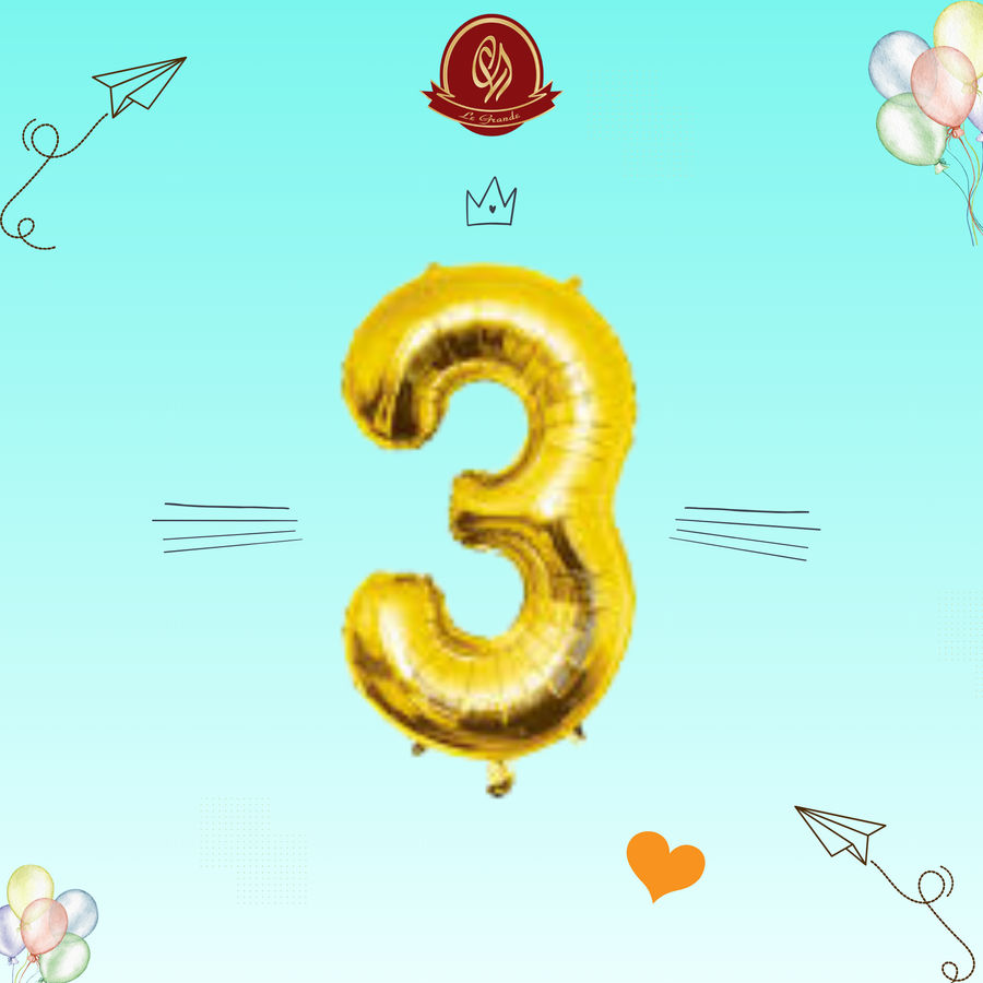 Gold Number 3 Helium Balloon – Party Decoration Abu Dhabi in Abu Dhabi | balloons Delivery UAE – Legrandeuae
