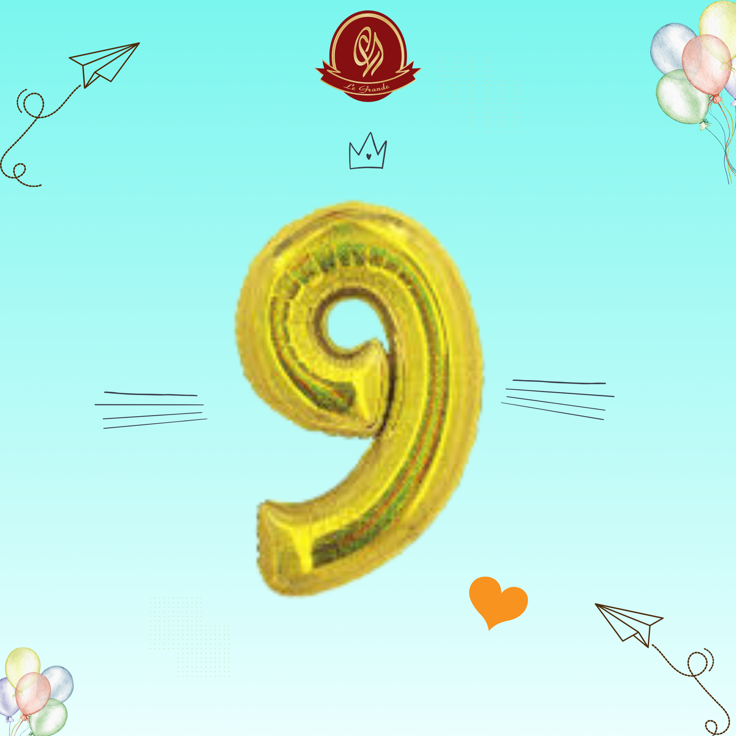 Gold Number 9 Helium Balloon – Party Decoration Abu Dhabi in Abu Dhabi | balloons Delivery UAE – Legrandeuae