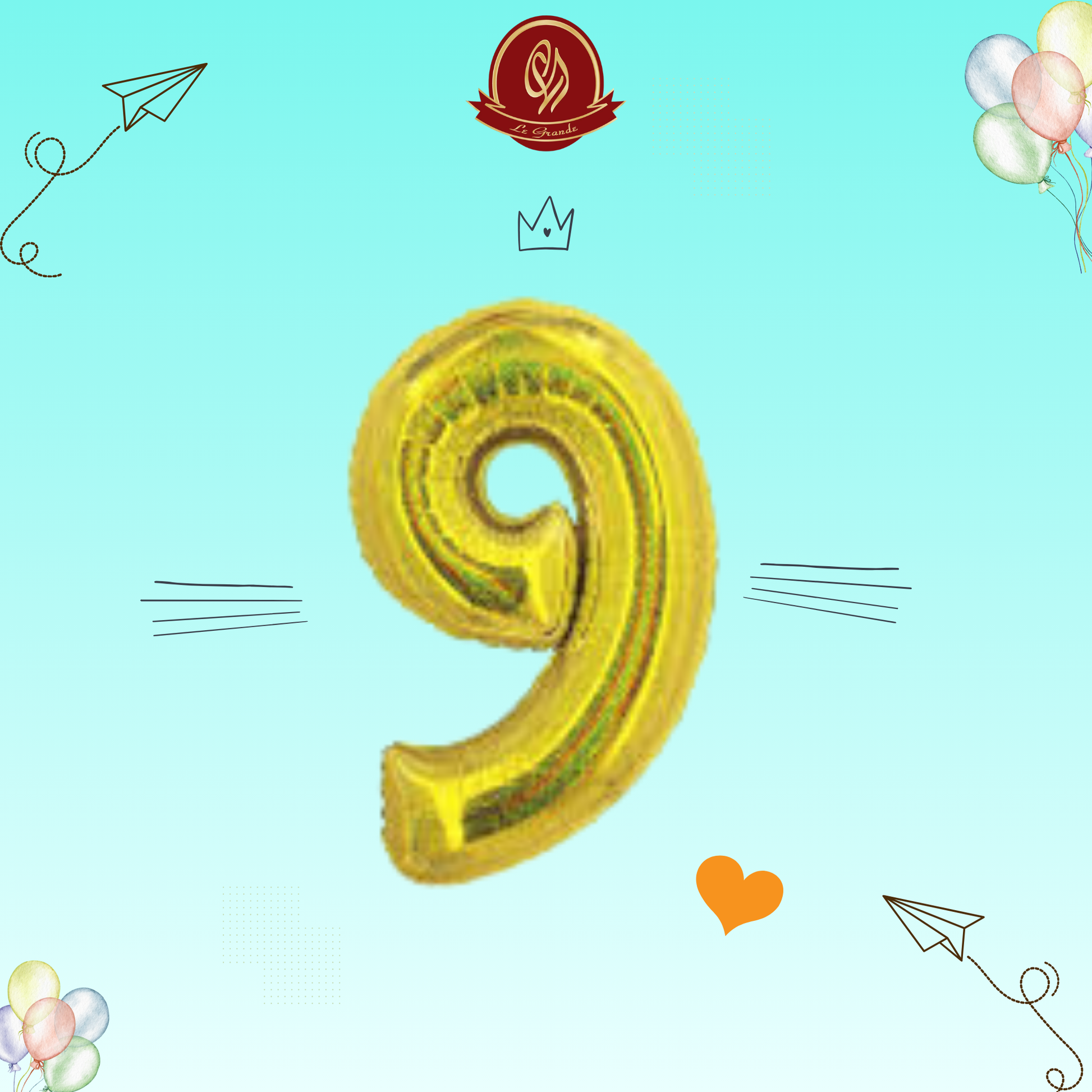 Gold Number 9 Helium Balloon – Party Decoration Abu Dhabi in Abu Dhabi | balloons Delivery UAE – Legrandeuae