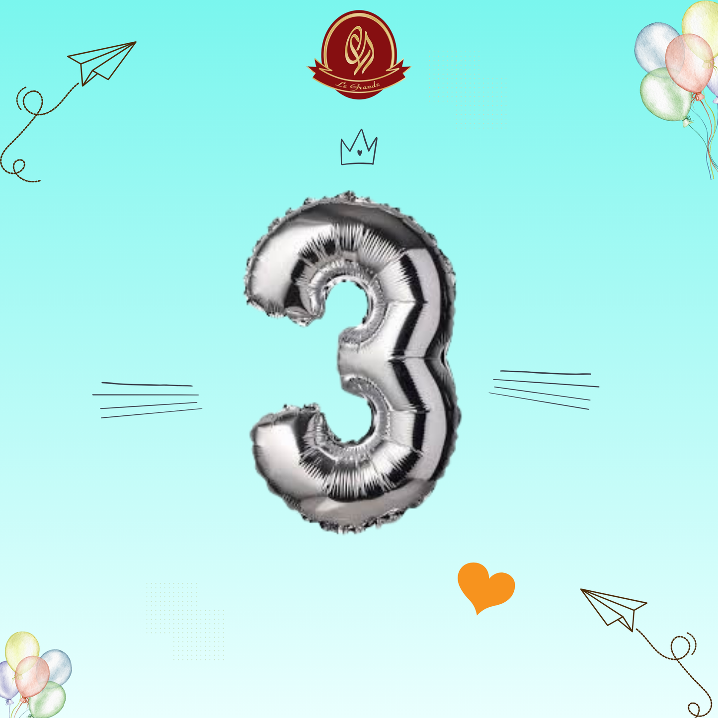 Silver Number 3 Helium Balloon – Party Decoration Abu Dhabi in Abu Dhabi | balloons Delivery UAE – Legrandeuae