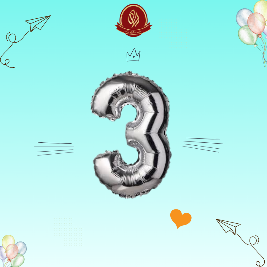 Silver Number 3 Helium Balloon – Party Decoration Abu Dhabi in Abu Dhabi | balloons Delivery UAE – Legrandeuae