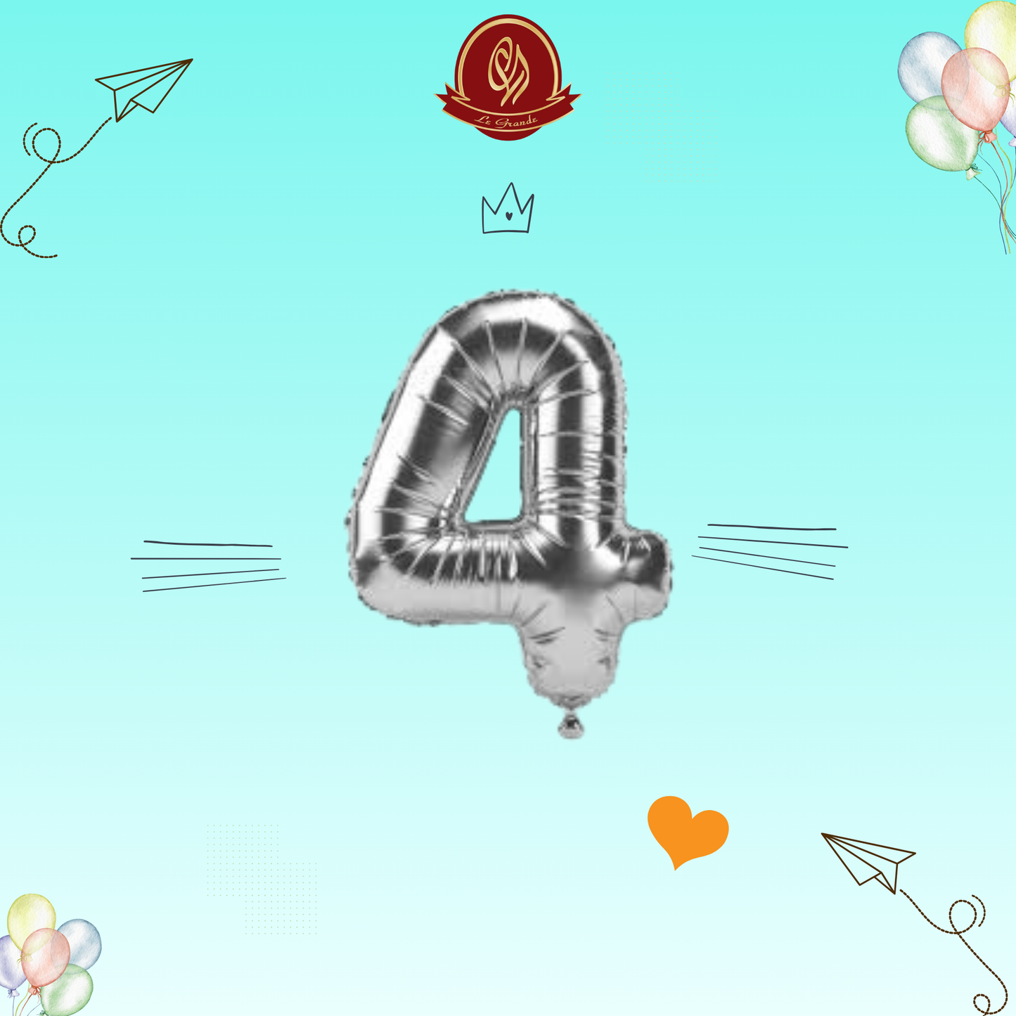 Silver Number 4 Helium Balloon – Party Decoration Abu Dhabi in Abu Dhabi | balloons Delivery UAE – Legrandeuae