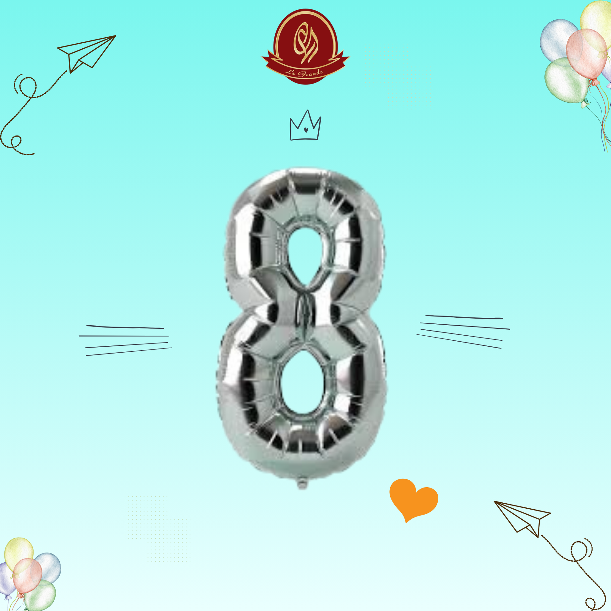 Silver Number 8 Helium Balloon – Party Decoration Abu Dhabi in Abu Dhabi | balloons Delivery UAE – Legrandeuae