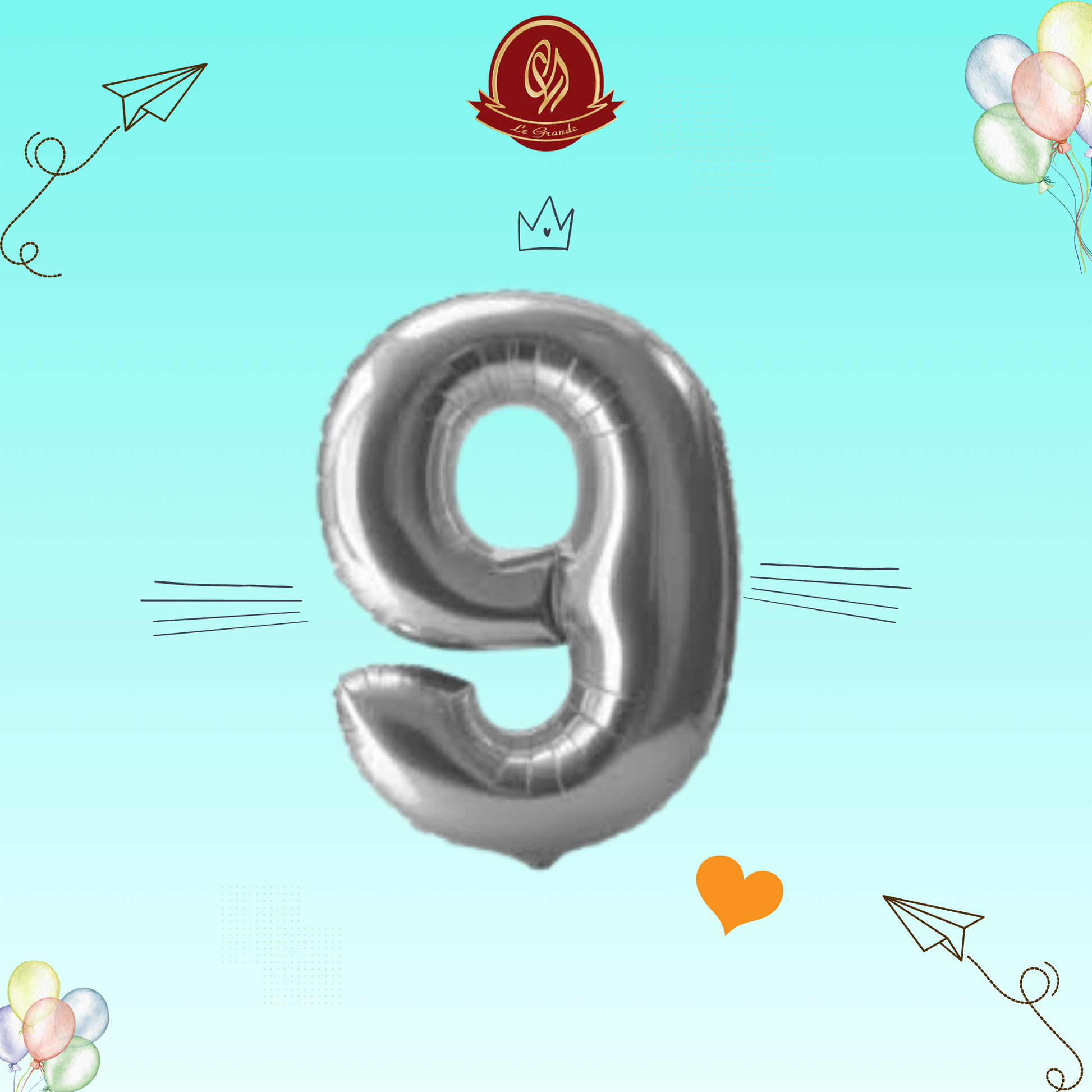 Silver Number 9 Helium Balloon – Party Decoration Abu Dhabi in Abu Dhabi | balloons Delivery UAE – Legrandeuae