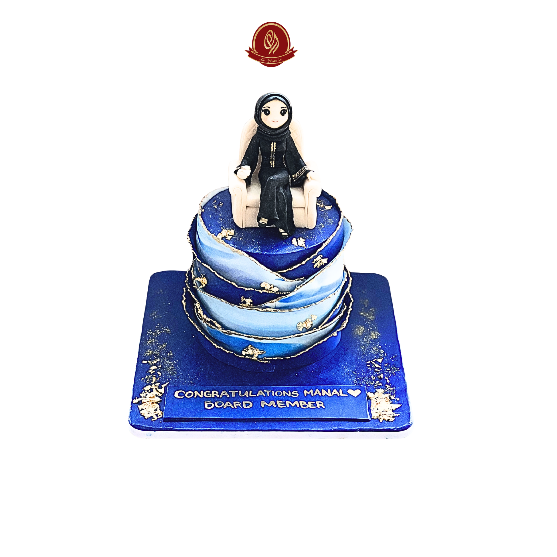Promotion Cake with Art Work of Lady Sitting on Chair Navy blue | Abu Dhabi & UAE Delivery in Abu Dhabi | Birthday Cakes – Adults Delivery UAE – Legrandeuae
