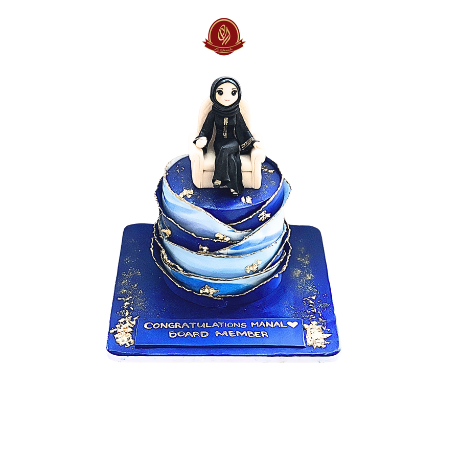 Promotion Cake with Art Work of Lady Sitting on Chair Navy blue | Abu Dhabi & UAE Delivery in Abu Dhabi | Birthday Cakes – Adults Delivery UAE – Legrandeuae