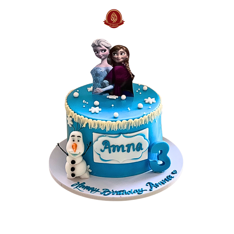 Bright Blue Frosting With Frozen characters And Snowflake Accents Cake | Abu Dhabi & UAE Delivery in Abu Dhabi | Birthday Cakes – Adults Delivery UAE – Legrandeuae