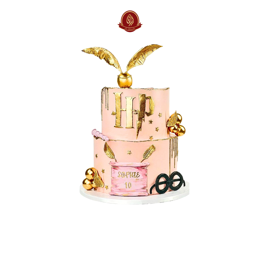 Pink & Gold Harry Potter 2-Tier Cake - Abu Dhabi in Abu Dhabi | Harry Potter cakes Delivery UAE – Legrandeuae