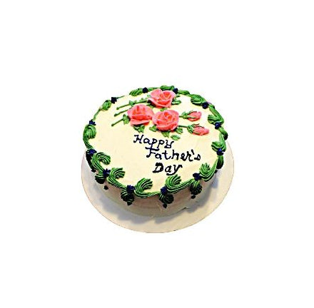 Yellow Father’s Day Cake with Pink Roses & Green Piping – Floral Dad Celebration Cake | Abu Dhabi & UAE Delivery in Abu Dhabi | Fathers day Delivery UAE – Legrandeuae