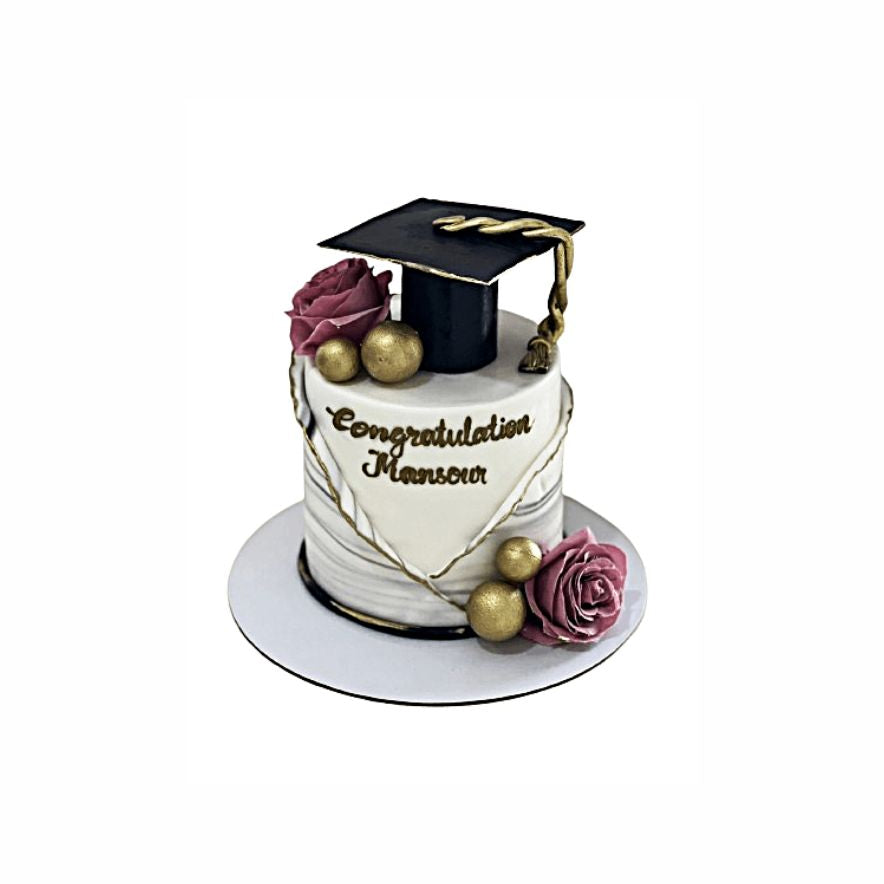 Future is Bright Graduation Cake in Marble Design with Fresh Flowers– Abu Dhabi in Abu Dhabi | Graduation Cakes Delivery UAE – Legrandeuae