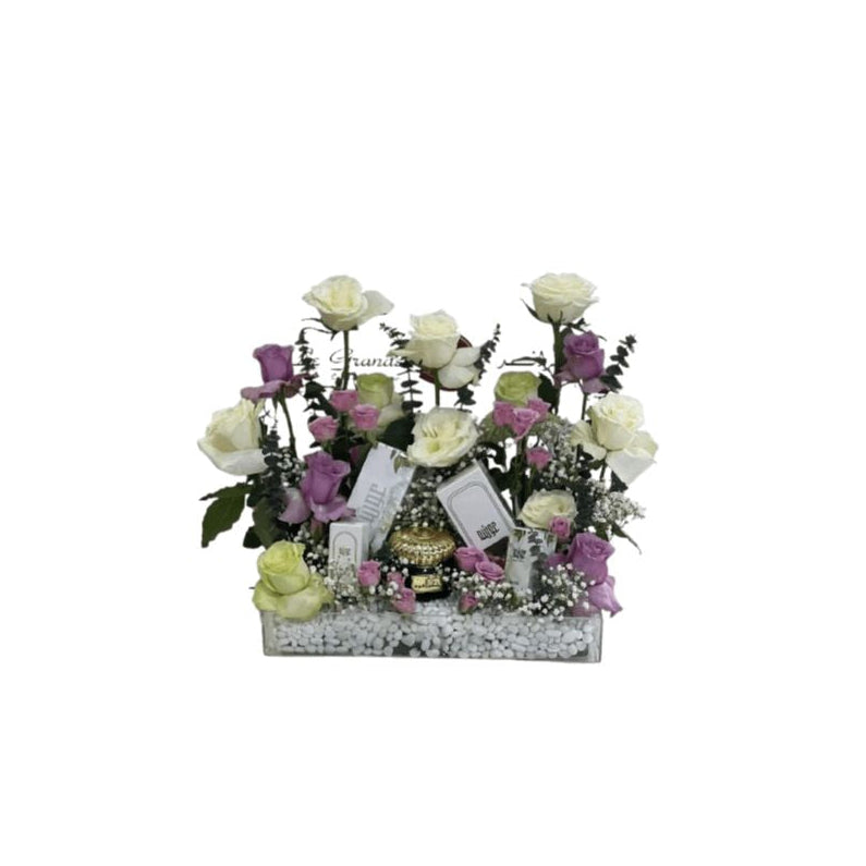 Multicolour Roses And Pink Baby Roses In Acrylic Box Flower Arrangement For Mothers Day - Abu Dhabi in Abu Dhabi | Mothers Day Bouquet Delivery UAE – Legrandeuae