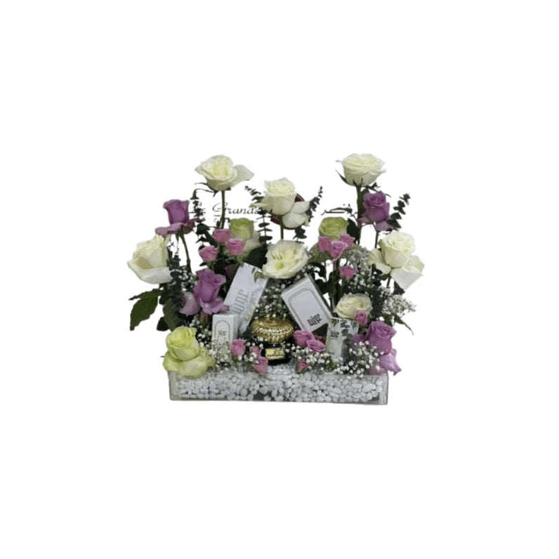 Multicolour Roses And Pink Baby Roses In Acrylic Box Flower Arrangement For Birthday Celebration - Abu Dhabi in Abu Dhabi | Birthday Flowers / Bouquet (All Genders) Delivery UAE – Legrandeuae