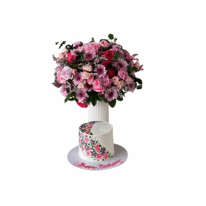 Mothers Day Cake And Flowers Arrangement MDF1