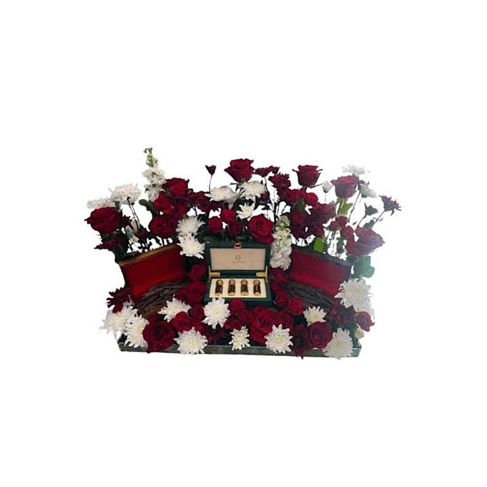 Valentine’s Day Red Rose & White Chrysanthemum Acrylic Tray Arrangement | Abu Dhabi & UAE Delivery in Abu Dhabi | Valentines Day Flowers \ Bouquet Delivery UAE – Legrandeuae