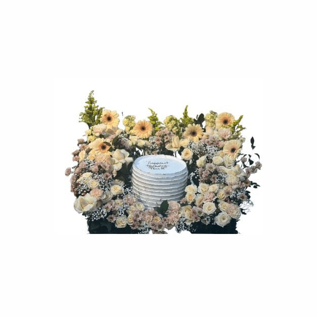 Eternal Serenity Eid Mubarak Flower Arrangement – White Flowers Abu Dhabi in Abu Dhabi | Eid mubarak Delivery UAE – Legrandeuae