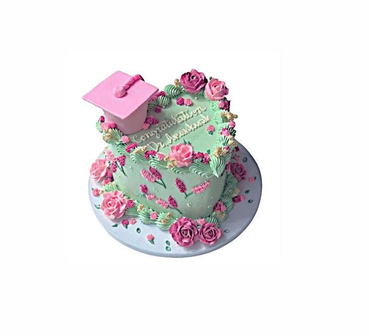 Smart Choice Graduation Cake Green Color with Pink Floral Design – Abu Dhabi in Abu Dhabi | Graduations Cakes Delivery UAE – Legrandeuae