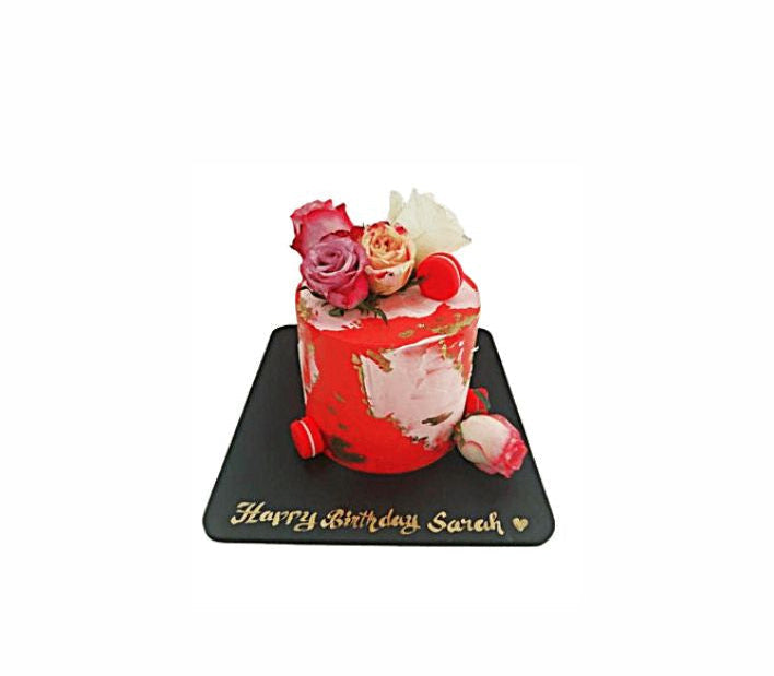 Floral Blush Red Birthday Cake – Luxury Elegant Cake for Adults | Abu Dhabi & UAE Delivery in Abu Dhabi | Birthday Cakes – Adults Delivery UAE – Legrandeuae