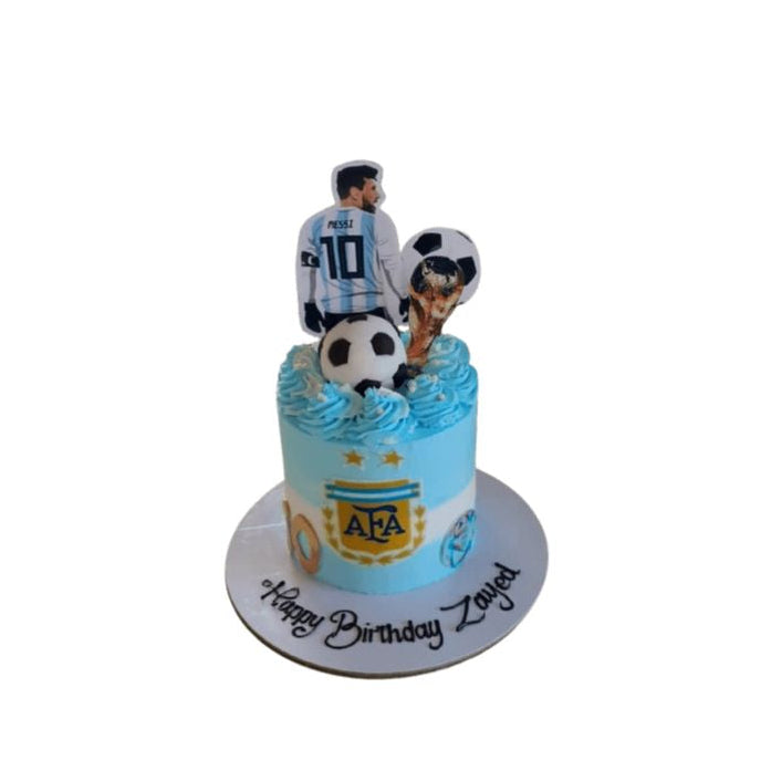 Football Cake, Decorated With Light Blue And White Buttercream to Mimic The Argentine Flag, Featuring Blue Frosting Swirls On Top - Abu Dhabi in Abu Dhabi | Football Cakes Delivery UAE – Legrandeuae