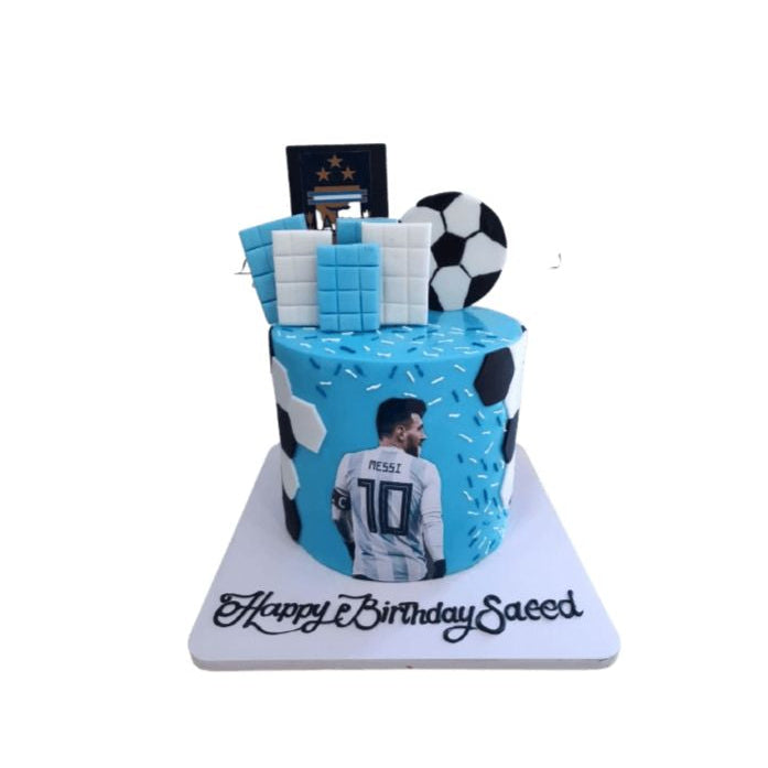 Best Messi Cake Decorated With a Soccer Ball Motif And Blue Frosting, Often Available In Buttercream Or Fondant -Abu Dhabi in Abu Dhabi | Football Cakes Delivery UAE – Legrandeuae