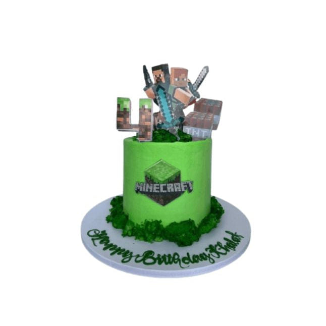 Minecraft Birthday Cake with Character Toppers & Green Frosting - Abu Dhabi in Abu Dhabi | Roblox Theme Cakes Delivery UAE – Legrandeuae