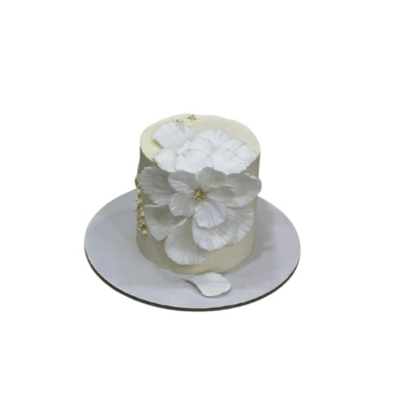 Contemporary White Floral Petite Celebration Cake - Abu Dhabi in Abu Dhabi | Bride to be / Groom Cakes Delivery UAE – Legrandeuae