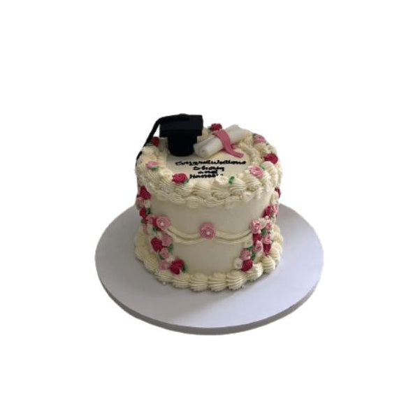 Vintage Lambeth Graduation Cake with Pink Piping, Diploma & Mortarboard – Abu Dhabi in Abu Dhabi | Graduations Cakes Delivery UAE – Legrandeuae