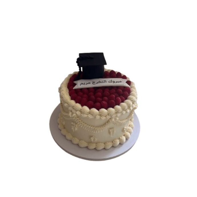 Fresh Raspberry Vintage Graduation Cake with Cap Topper – Abu Dhabi in Abu Dhabi | Graduations Cakes Delivery UAE – Legrandeuae