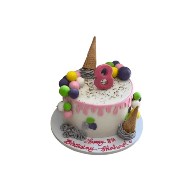 Whimsical Ice Cream Cone Drip Cake with Colorful Fondant Balls | Abu Dhabi & UAE Delivery (Copy) in Abu Dhabi | Birthday Cakes – Adults Delivery UAE – Legrandeuae