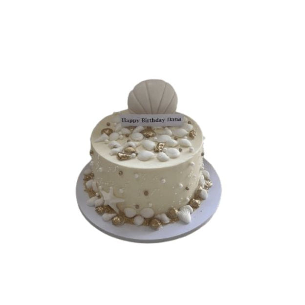 Elegant White & Gold Seashell Birthday Cake with Pearl Accents - Abu Dhabi in Abu Dhabi | Birthday Cakes – Adults Delivery UAE – Legrandeuae