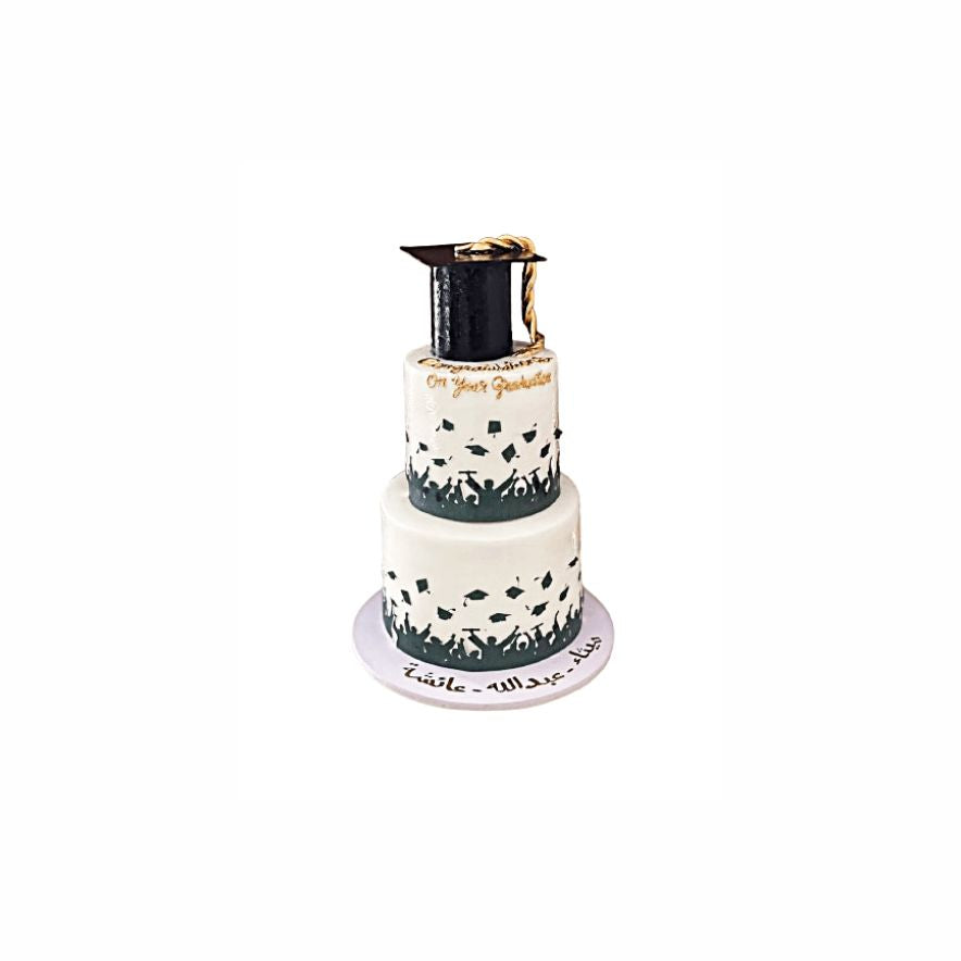 Flying Caps Graduation Layer Cake – Elegant Multi-Layer Celebration Cake | Abu Dhabi & UAE Delivery in Abu Dhabi | Graduations Cakes Delivery UAE – Legrandeuae