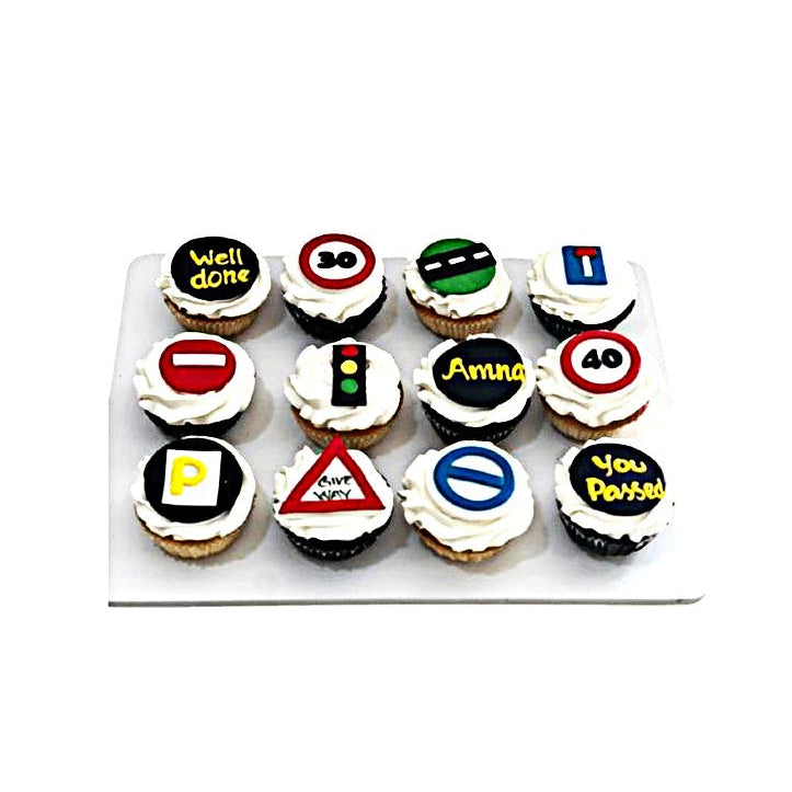 Custom Road Sign Driving Licence Congratulation 12 Pcs CupCakes Set- Abu Dhabi in Abu Dhabi | Premium Abu Dhabi Cupcake Delivery UAE – Legrandeuae