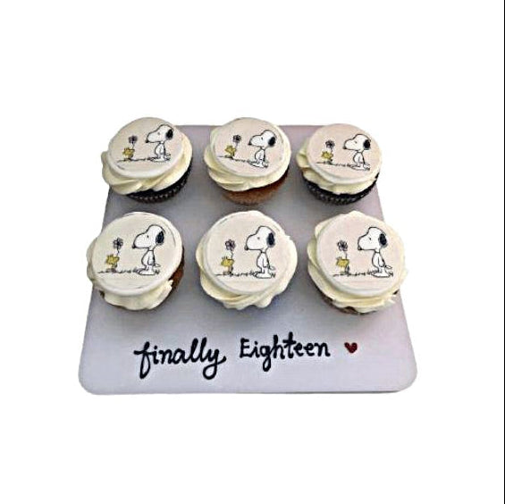 Snoopy & Woodstock Custom Birthday 6Pcs Cupcakes Set- Abu Dhabi in Abu Dhabi | Premium Abu Dhabi Cupcake Delivery UAE – Legrandeuae