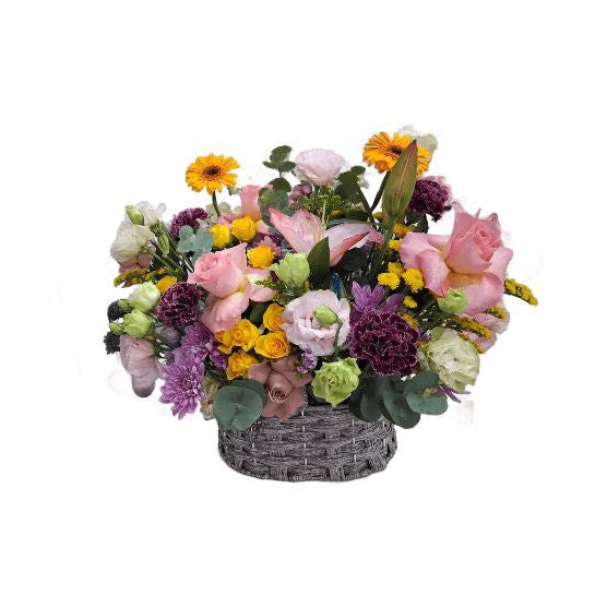 Pink Lily & Yellow Gerberas Mixed Flower Basket | Same Day Delivery Abu Dhabi in Abu Dhabi | Flowers Delivery UAE – Legrandeuae