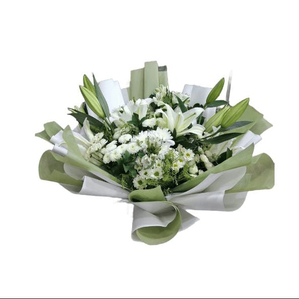 Elegant White Oriental Lily & Spray Flower Bouquet – Abu Dhabi Delivery in Abu Dhabi | Flowers Delivery UAE – Legrandeuae