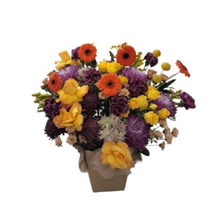 Yellow Rose & Purple Aster Floral Box – Same Day Flower Delivery Abu Dhabi in Abu Dhabi | Flowers Delivery UAE – Legrandeuae