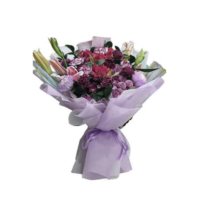 Pink Lily, Carnation & Purple Chrysanthemum Bouquet – Abu Dhabi in Abu Dhabi | Flowers Delivery UAE – Legrandeuae