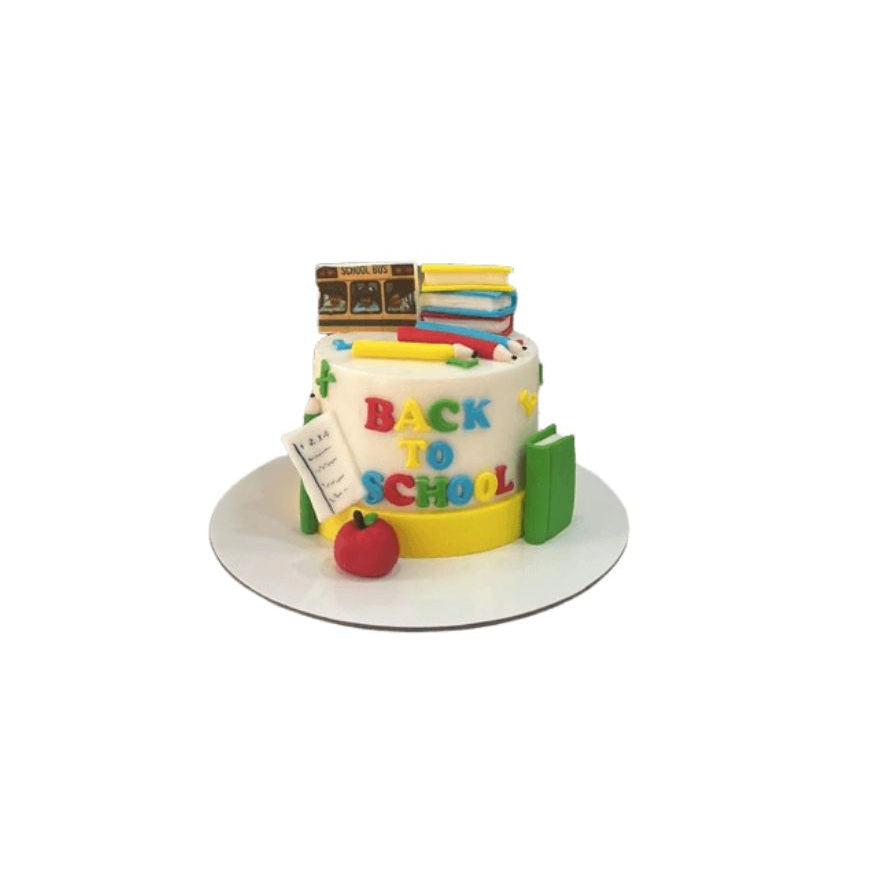Back to School Themed Cake with Books, School Bus & Apple - Abu Dhabi