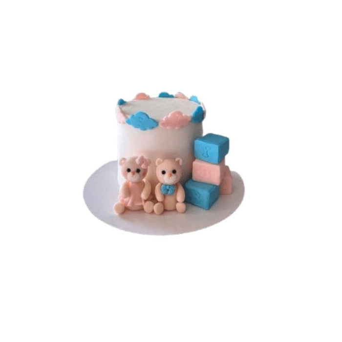 Adorable Teddy Bear Baby Shower Cake with Pastel Clouds & Blocks Themed Cake - Abu Dhabi