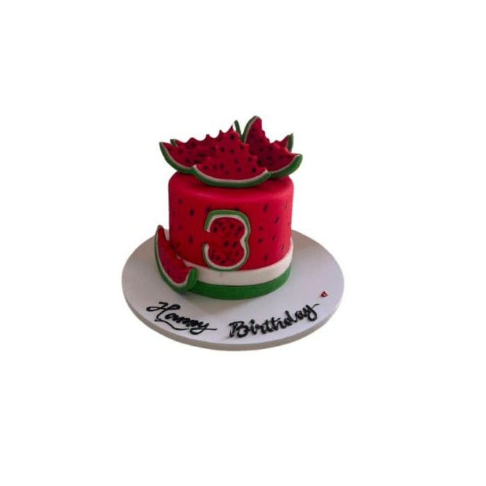 3D Watermelon Theme Birthday Cake with Fresh Watermelon Slice Decorations - Abu Dhabi