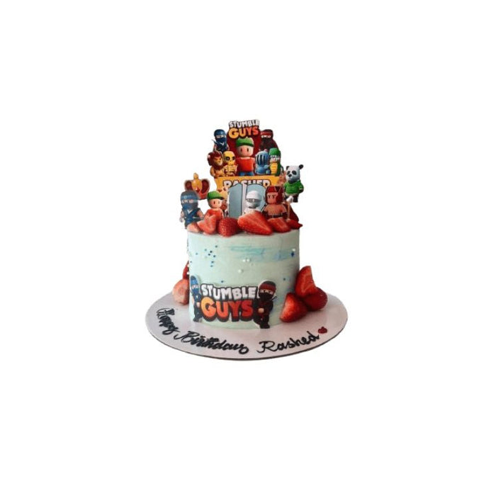 Stumble Guys Themed Birthday Cake with Fresh Strawberries - Abu Dhabi