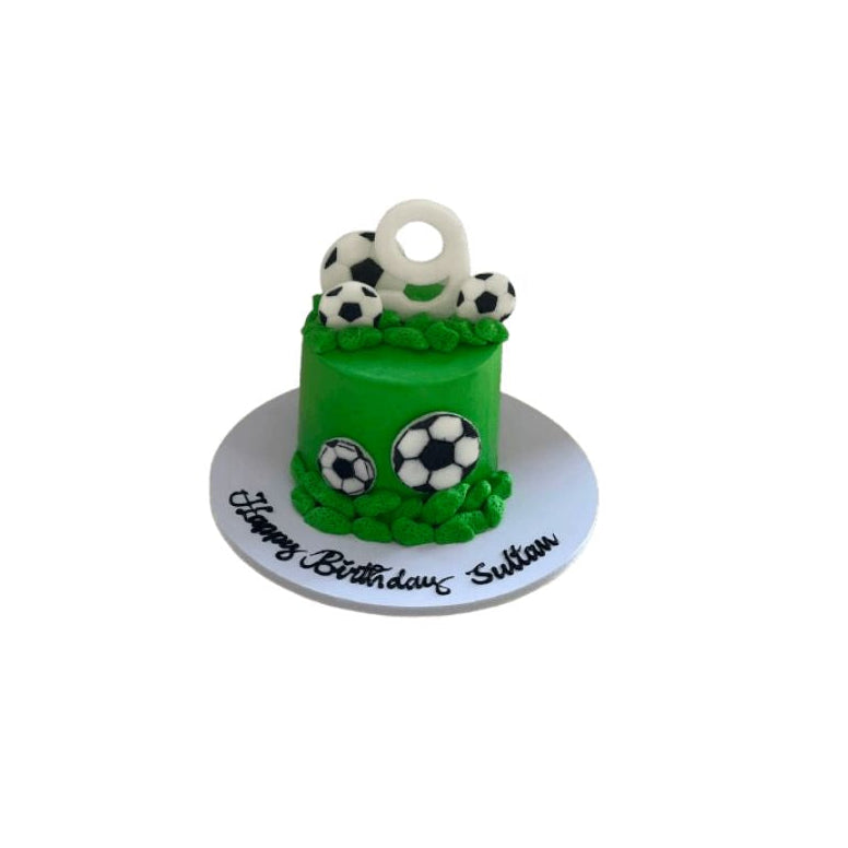 Green Football Birthday Cake with Soccer Ball Decorations - Abu Dhabi