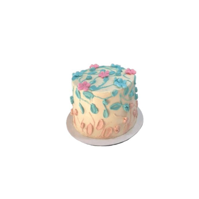 Pastel Blue & Pink Floral Buttercream Cake Elegant Birthday Celebration Cake - Abu Dhabi