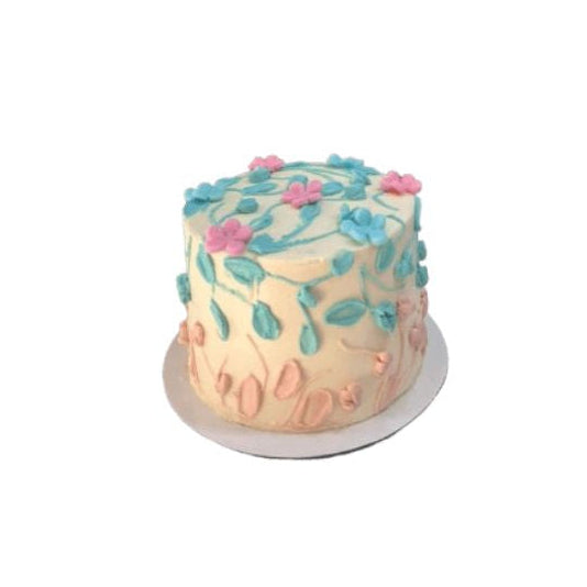 Pastel Blue & Pink Floral Buttercream Cake Elegant Birthday Celebration Cake - Abu Dhabi